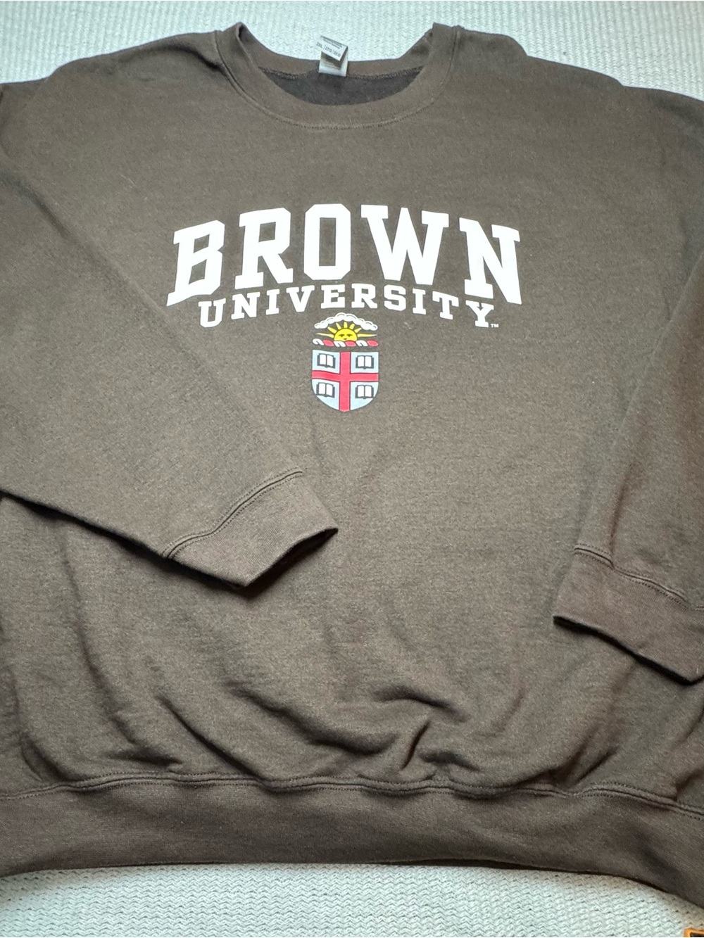 Gildan Brown Crewneck Sweatshirt with White Brown University Logo